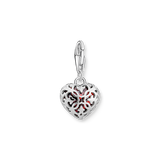 Silver Charm Pendant With Red Stone In Heart-shape