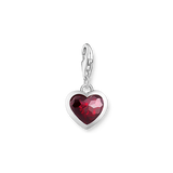 Silver Charm Pendant With Red Stone In Heart-shape