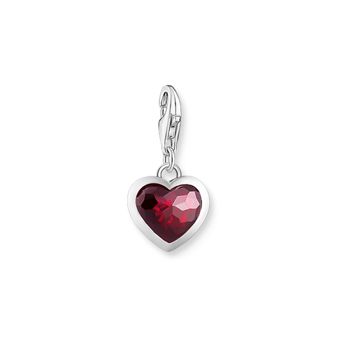 Silver Charm Pendant With Red Stone In Heart-shape