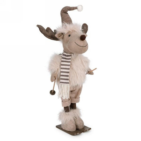 Brown Faux Fur Skiing Reindeer Figurine