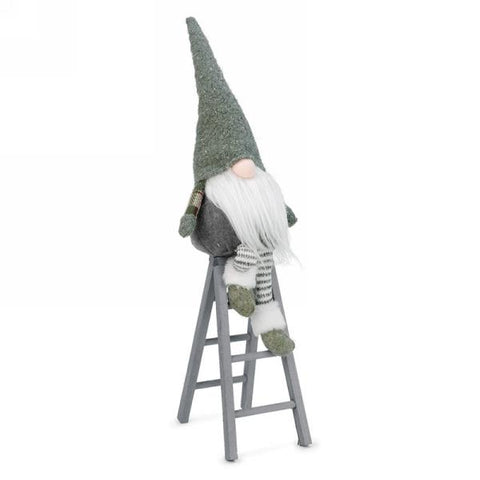 Grey and Green Gnome on Ladder