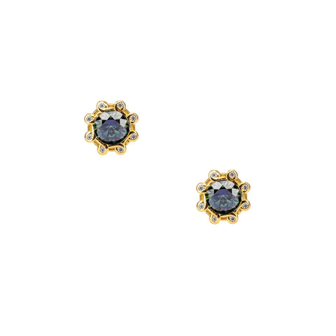 Silver and 23k Gilding Celestial Earrings - Mystic Blue Moissanite