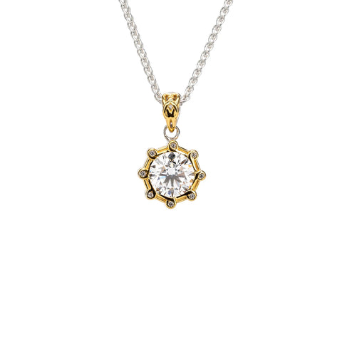 Silver And 10k Gold Celestial Pendant - Moissanite