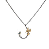 Silver and 10k Gold Single Hummingbird Pendant-Blue Topaz/Rhodolite - Tricia's Gems