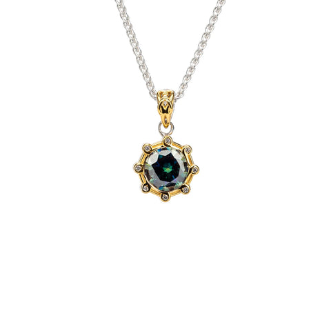 Silver And 23k Gold Gilding Celestial Pendant - Mystic Blue Moissanite