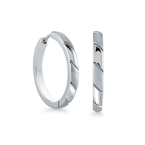 25mm Brushed-Polished Huggie Earrings | Italgem Steel