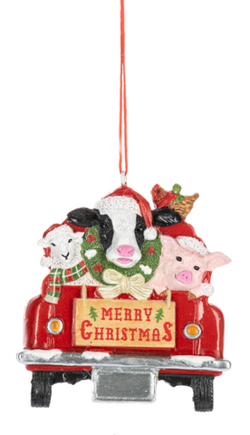 Farm Friends in Truck Ornament - Merry Christmas