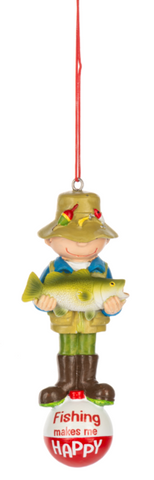 Happy Fisherman Ornament - Fishing Makes Me Happy