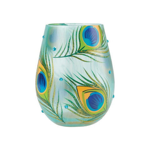 Peacock Stemless Wine Glass - Tricia's Gems